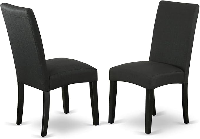 East West Furniture DLDR3-BLK-24 3 Piece Kitchen Table Set Contains a Round Dining Table with Dropleaf and 2 Black Color Linen Fabric Upholstered Chairs, 42x42 Inch, Black