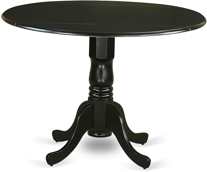 East West Furniture DLDR3-BLK-24 3 Piece Kitchen Table Set Contains a Round Dining Table with Dropleaf and 2 Black Color Linen Fabric Upholstered Chairs, 42x42 Inch, Black