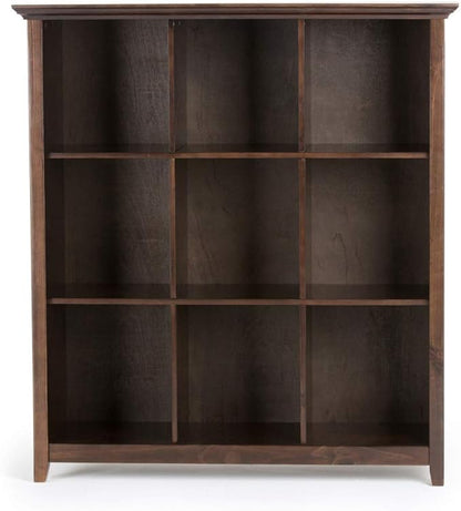 SIMPLIHOME Acadian Bookcase - 44 inch Tall 9-Cube Solid Wood Cube Organizer in Brunette Brown, Transitional Bookcase Storage for Living Room, Study Room or Office with Fixed Shelves and Tapered Legs