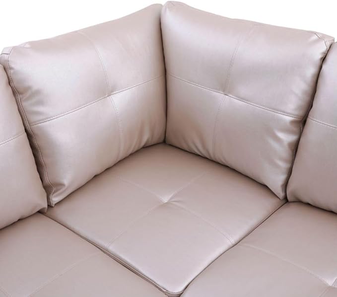 Latte L-Shaped 3-Piece Faux Leather Sofa with Storage Ottoman Set, Sectional Couch Sofa Set for Living Room, Office, Small Space