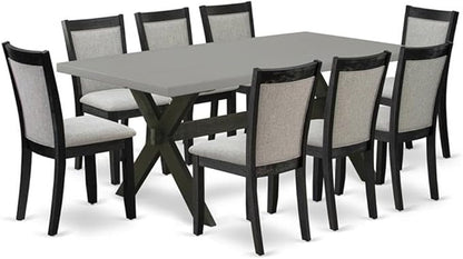East West Furniture X697MZ606-9 9 Piece Kitchen Table & Chairs Set Includes a Rectangle Dining Room Table with X-Legs and 8 Shitake Linen Fabric Parsons Chairs, 40x72 Inch, Multi-Color