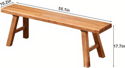 55.1in Wood Bench Indoor – Rustic Farmhouse Entryway Bench, Skinny Bench Design, Made of Extra-Thick Solid Wood, Perfect for Dining Room, Hallway, or End of Bed