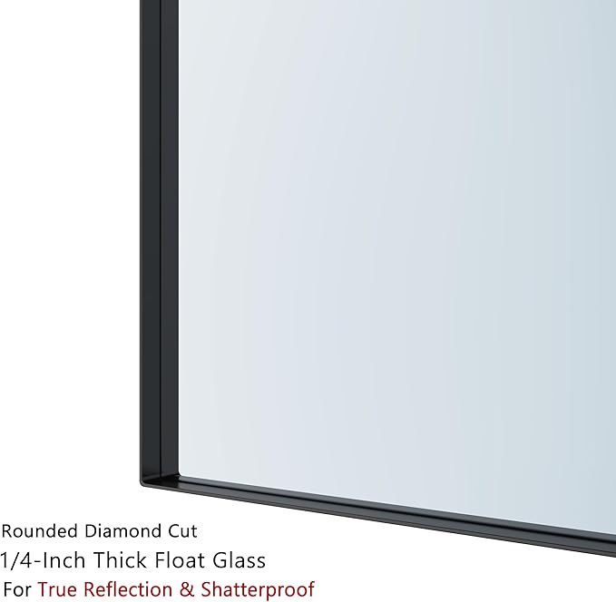 VocalStar Black Bathroom Mirror for Wall, 36 x 40 Inch Large Square Corner Rectangle Metal Framed Bathroom Vanity Mirrors Modern Farmhouse, 1/4-inch Shatterproof Glass | Ultra-Flush Hanging