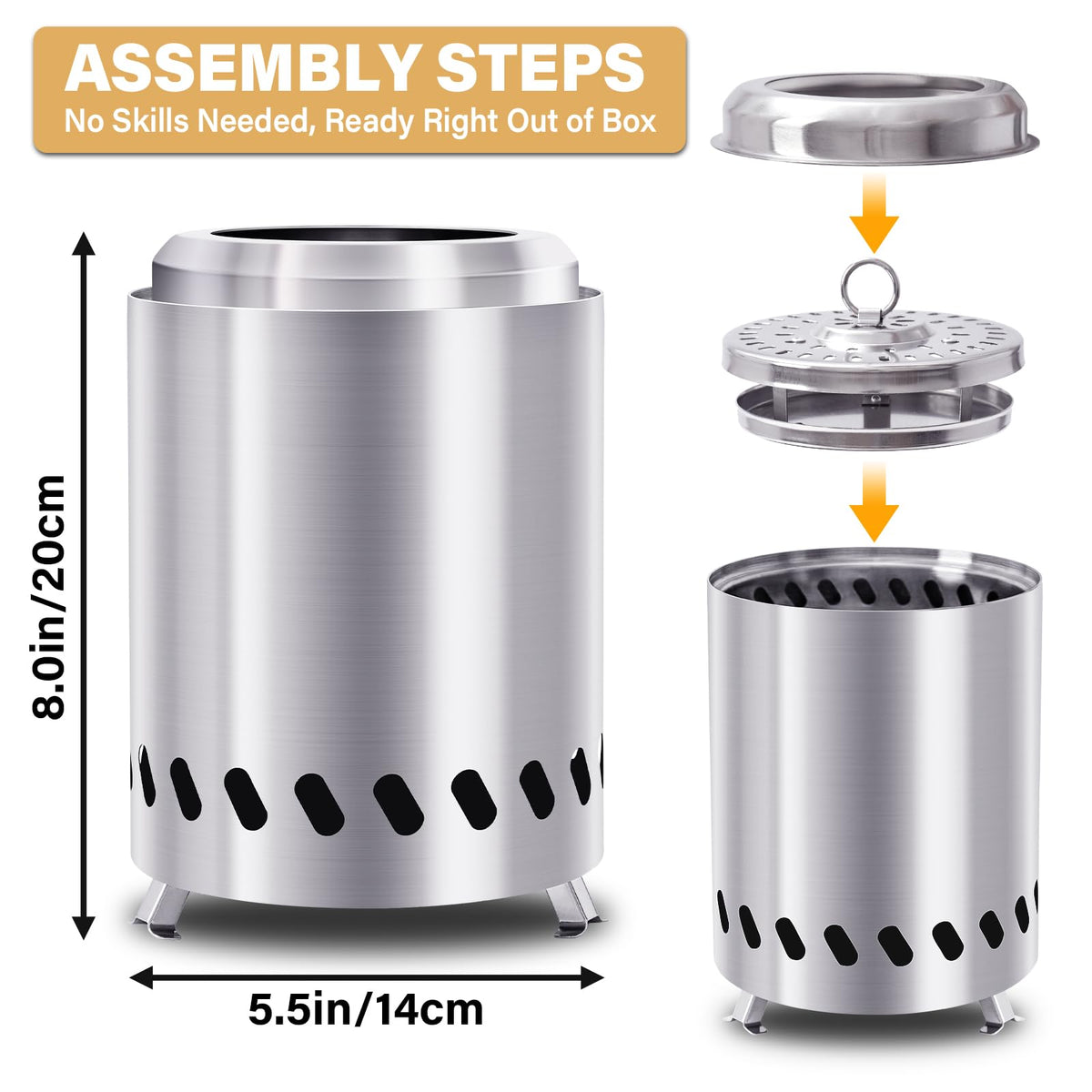 HGD Tabletop Fire Pit, Smokeless Firepit Outdoor, Mini Fire Pit for with Carry Bag for Camping Backyard Patio Garden Picnic, Silver