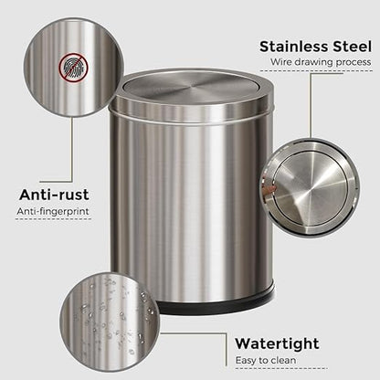 15L/4GAL Silver Stainless Steel Bathroom Garbage can, Bathroom Trash Can with Flipping Lid，Brushed Nickel Gaebage Can for Bedroom,Living Room,Office,Hotel,Shop,Restaurant (15L-Silver)