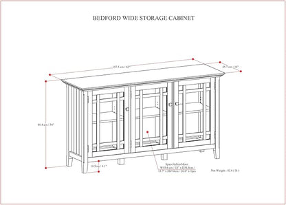 SIMPLIHOME Bedford Storage Cabinet - 62 inch Wide Solid Wood Sideboard Cabinet in Dark Tobacco Brown, Transitional Buffet for Living Room, Dining Room, or Entryway with Glass Doors and Shelves