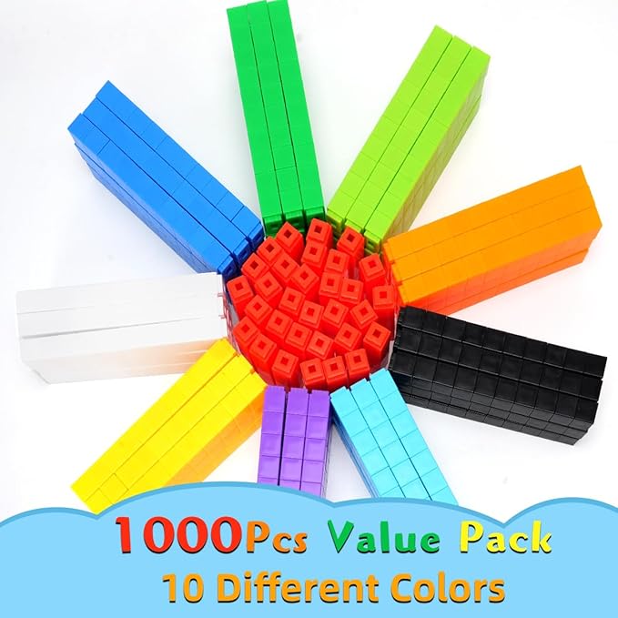 1000 Pcs Math Linking Cubes for Classroom, Kids Counting Blocks for Math STEM Connecting Cubes Math Manipulatives Linking Building Blocks for Spatial Intelligence, Counting,and Creativity