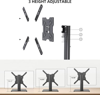 Universal TV Stand Base, Table Top TV Stand for 17-55 Inch LCD/LED TVs, Height Adjustable Monitor Mount Stand with Tempered Glass Base Holds up to 88lbs VESA 400x400mm, TS102