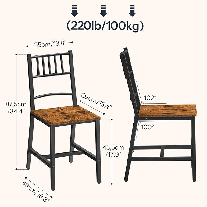 HOOBRO Kitchen Chairs Set of 4, Wooden Dining Room Chairs with Metal Frame, Dining Chair with Back, Easy to Assemble, Farmhouse Dining Chair for Living Room, Rustic Brown and Black BF39CDP401