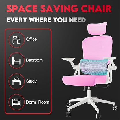 Ergonomic Office Chair - 400LB Comfy Desk Chairs with Headrest and Back Support, Heavy Duty Mesh Computer Chairs with Wheels and Arms for Home Office, Study, Bedroom and Dorm (04Pink)