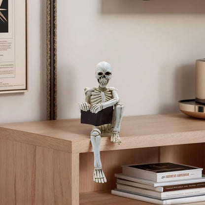 Modern Reading Figurine Decor Office, Human Skeleton Decor Library Resin Abstract Reading, Christmas Decorations Indoor Halloween for Graveyard, Thinker Style for Office Shelf Desktop