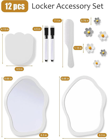 KEYDUACU 12 pcs Girls Locker Accessories, Locker Decorations Including Mirrors, whiteboards, Magnets and organizing Supplies. Ideal for Back-to-School Essentials and The Office (12 pcs-Light Gray)
