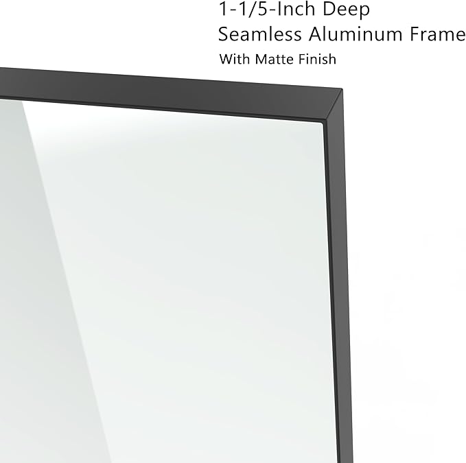 VocalStar Black Bathroom Mirror for Wall, 36 x 40 Inch Large Square Corner Rectangle Metal Framed Bathroom Vanity Mirrors Modern Farmhouse, 1/4-inch Shatterproof Glass | Ultra-Flush Hanging