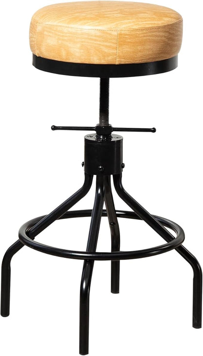 Swivel Bar Stools Adjustable Swivel Barstools Modern PU Leather 28inch Round Backless Counter Height Stool Metal Industrial Bar Chair for Kitchen Island (1, Ash Wood PU Leather)