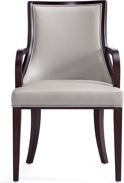Manhattan Comfort Grand Faux Leather Dining Chairs with Arms, Padded Wingback Seat, Fine Rectangular Stitching and Solid Wood Frame, Set of 2, Light Grey