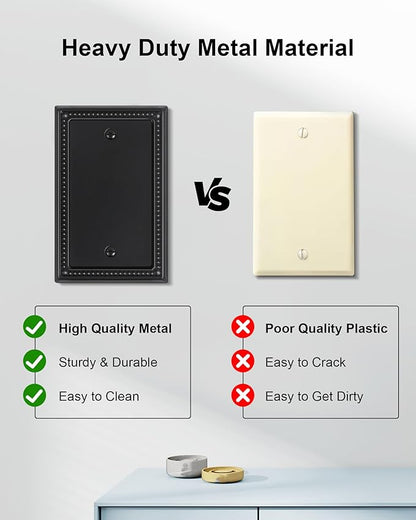 2-Pack Blank Outlet Cover Wall Plate, Metal Switch Plates Outlet Covers, Black Pearls Beaded Decorative Wall Plates for Electrical Outlets