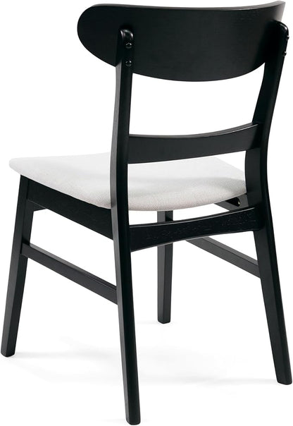 Set of 2 Solid Wood Dining Chairs, Fabric Upholstered Seat Mid-Century Modern Kitchen Furniture for Living Room, Light Beige+Black