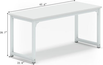 NSdirect Large Office Desk for Home Office, Large 63” Computer Desk Table, Wide Writing Study Desk for 2 Person, Metal Sturdy Frame Thicker Steel Legs,Warm White