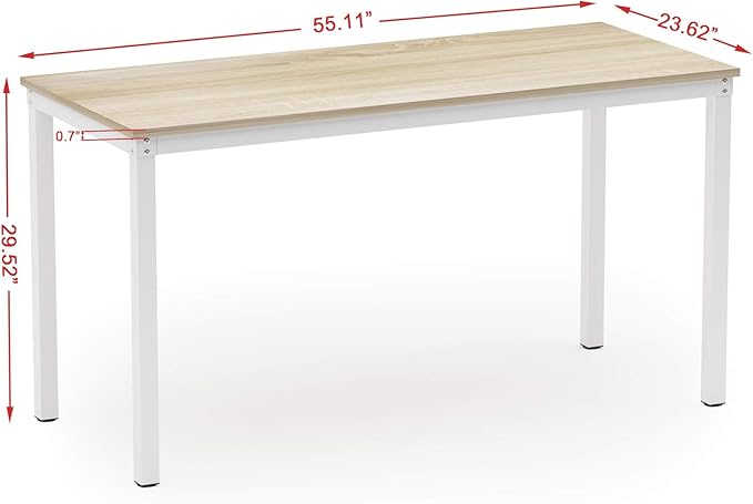 Teraves Computer Desk/Dining Table Office Desk Sturdy Writing Workstation for Home Office(55.11“, Beige + White Frame)