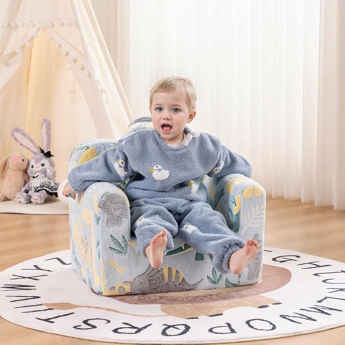 Tiita Kids Couch Plush Toddler Chair, Cloud-Like Glow in The Dark Kids Sofa Toddler Reading Chair with Washable Cover Carrying Handle, Convertible Children Sofa Chair for Girls and Boys