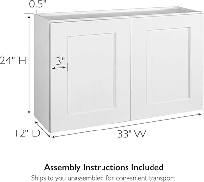 Design House Brookings Shaker Unassembled Wall Kitchen Cabinet W3324, 33 W x 12 D x 24 H, Painted White with Sherwin Williams®, Solid Wood – Design House, 561605