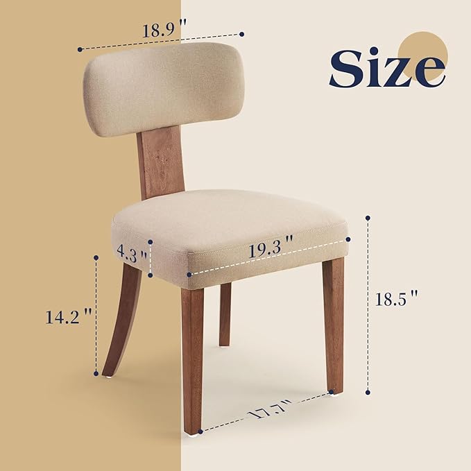 Farmhouse Chair Set of 4, Mid Century Modern Dining Chairs, Sherpa Upholstered Kitchen Chairs with Curved Backrest & Adjustable Legs for Living Room/Bedroom, Easy to Install, Beige Linen