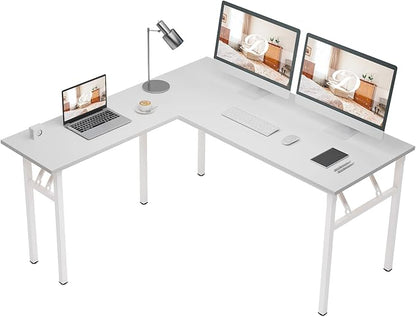 DlandHome Reversible L-Shaped Desk Large Corner Desk Folding Table Computer Desk Home Office Table Computer Workstation,White-N