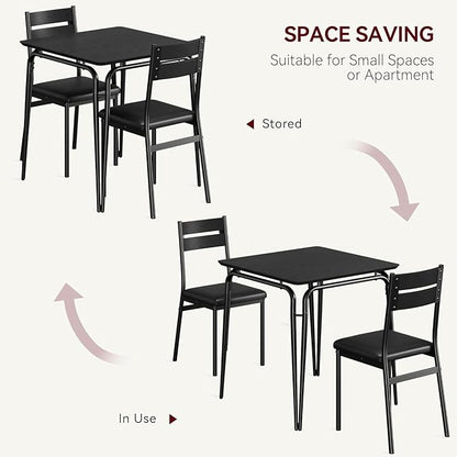 Dining Table Set for 2, Space-Saving Square 3-Piece Dinette with 2 Chairs, Modern Kitchen Furniture for Small Spaces & Apartments