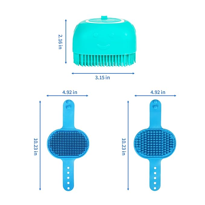Dog Grooming Brush, Lilpep Pet Shampoo Bath Brush Soothing Massage Rubber Comb with Adjustable Ring Handle for Long Short Haired Dogs and Cats (Blue, set)