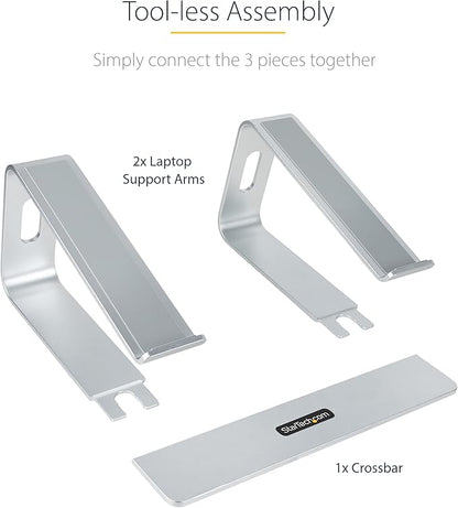 StarTech.com Laptop Stand for Desk, Supports 5kg/11lb, Aluminum, Silver, Ergonomic Laptop Riser, Portable Laptop Holder, Computer Stand for MacBook Air/Pro, Dell XPS, Lenovo (Laptop-Stand-Silver)