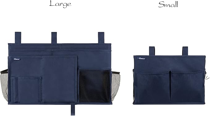 Surblue Bedside Caddy Hanging Organizer Storage Bag Pocket for Bunk, Hospital, College Dorm Rooms, Baby Bed Rails, Camp - 4 Pockets, 2 Hooks (Blue)