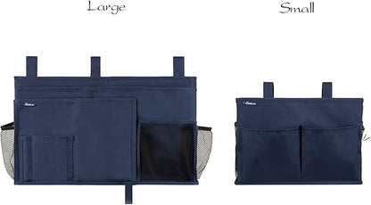 Surblue Bedside Caddy Hanging Organizer Storage Bag Pocket for Bunk, Hospital, College Dorm Rooms, Baby Bed Rails, Camp - 4 Pockets, 2 Hooks (Blue)