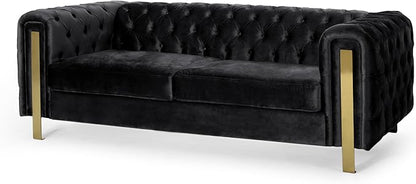 Merax Comfy 3-seat Sofa with Tufted Back and Arm and Gold Iron Legs, Modern Couch for Living Room, Bedroom, Apartment, Office, Black