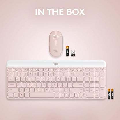 Logitech MK470 Slim Wireless Keyboard and Mouse Combo - Modern Compact Layout, Ultra Quiet, 2.4 GHz USB Receiver, Plug n' Play Connectivity, Compatible with Windows - Rose