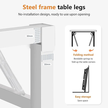 DlandHome Folding Desk - 31.5 Inch Small Computer Desk for Home Office - Folding Table Writing Table for Small Spaces - No Assembly Required - Teak & White Frame