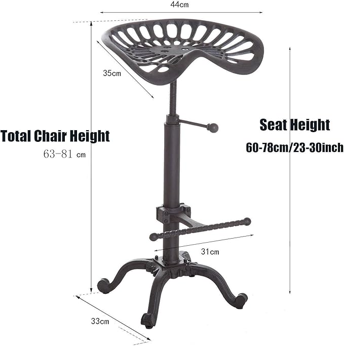 Industrial Bar Stool-Swivel Tractor Seat-Kitchen Dining Counter Chair-Extra Pub Height- Adjustable 24.8-31"-Iron Cast Design