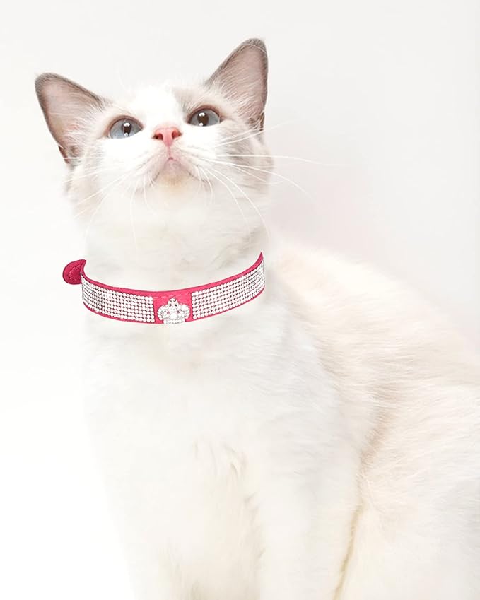 Dog Collar for Small Dogs, Adjustable Leather Suede Bling Dog Collars，Pink Dog Collar Cat Collar, Rhinestone Dog Collar (S, Rose red3)