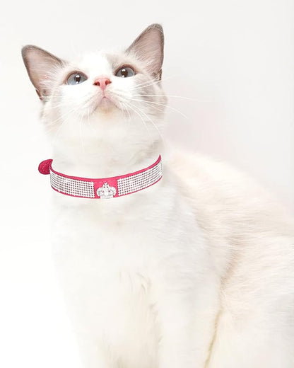 Dog Collar for Small Dogs, Adjustable Leather Suede Bling Dog Collars，Pink Dog Collar Cat Collar, Rhinestone Dog Collar (S, Rose red3)