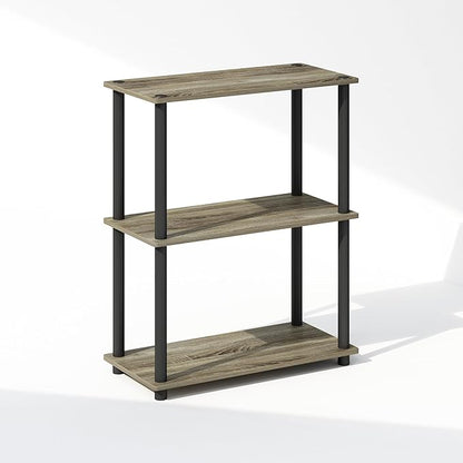 Furinno Turn-N-Tube Book Shelf, 3-Tier Bookshelf, Bookcase with Multipurpose Compact Display Rack, 11.6 x 23.6 x 29.6, for Living Room, Bedroom, Home Office, French Oak/Black
