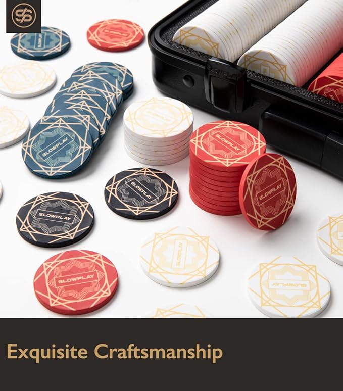 SLOWPLAY Nash Ceramic Poker Chips in Bulk, Casino Grade Ceramic 10-Gram Poker Chip for Texas Hold'em, 39mm Professional Chips Pack of 50 with Denomination of 500