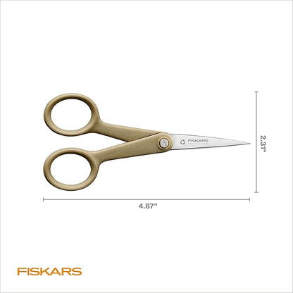Fiskars 5" Recycled Micro-Tip Fabric Scissors - Sustainable, Sharp, Detail Craft Scissors for Embroidery and Sewing - Craft and Fabric Cutting - Beige