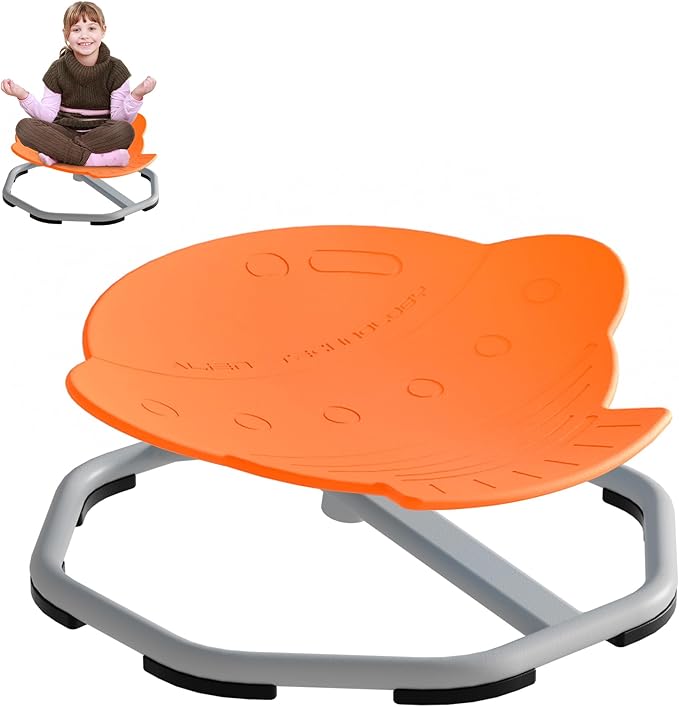 Spinning Chair for Autistic Kids, Non-Slip Sensory Spinning Chair, Sit and Spin Autism Toys Training Body Coordination (Orange)