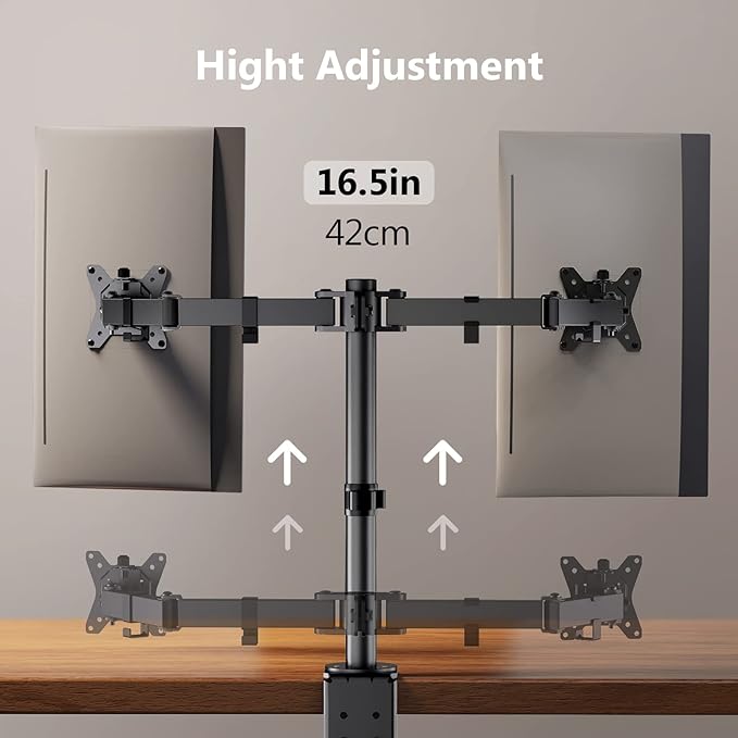 ErGear Dual Monitor Stand, Heavy Duty Adjustable Monitor Desk Mount for 2 Screens up to 32 Inches, Fully Adjustable Height, Tilt, Swivel, Rotate, Supports 17.6 lbs per Monitor Arm, Easy Installation