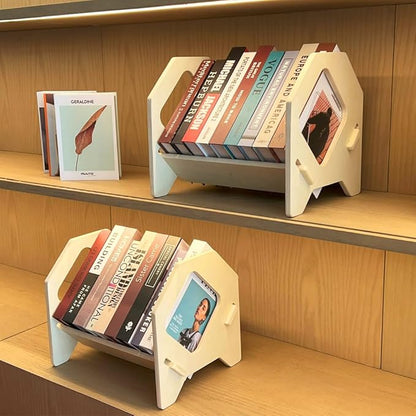 2 Pack Desktop Bookshelf, Stackable Book Organizer with Handle, Storage Rack for CD/Magazine/File Folder, Portable Small Bookshelf for Study, Living Room, Kid's Room, No Nails, Medium Size