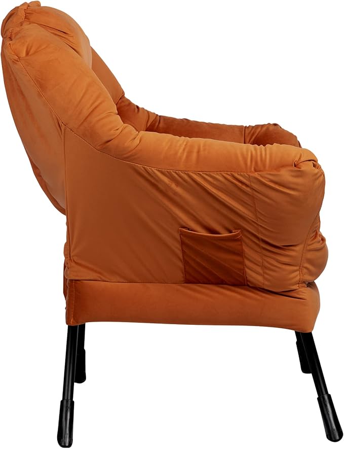 HollyHOME Modern Fabric Large Lazy Chair, Accent Oversized Comfy Reading Chair, Thick Padded Cozy Lounge Chair with Armrest, Leisure Sofa Chair for Living Room, Bedroom, Dorm, Reddish Brown