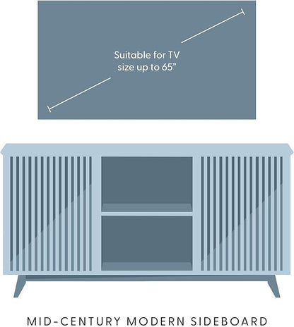 Plank+Beam Mid-Century Modern Wood TV Stand, Solid Wood Entertainment Console with Storage, 59" L x 16" W x 30" H, Pecan