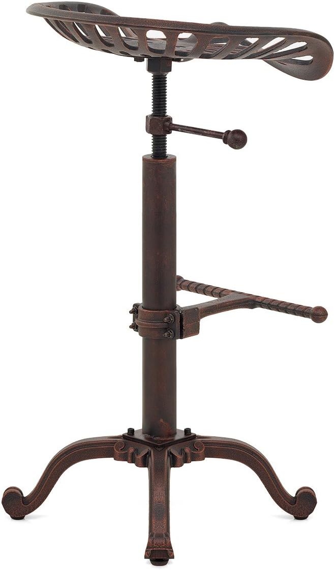 Diwhy Rustic Industrial Farmhouse Tractor Seat Adjustable Bar Stool Industrial bar Chair (Copper, Cast Iron)