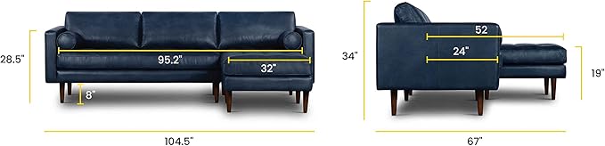 POLY & BARK Napa Furniture, Right Facing Sectional Sofa, Midnight Blue
