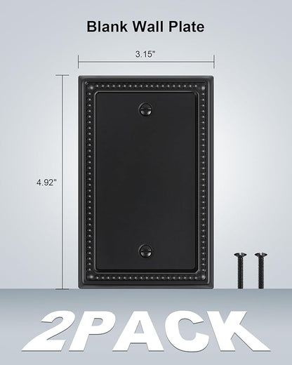 2-Pack Blank Outlet Cover Wall Plate, Metal Switch Plates Outlet Covers, Black Pearls Beaded Decorative Wall Plates for Electrical Outlets
