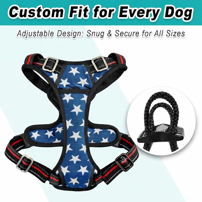 BARKBAY Dog Harness No Pull Mesh for Large Dogs - Adjustable, Reflective, Comfortable, No Choke, Heavy-Duty - Perfect for Outdoor Training, Walking, and Hiking - Strong & Durable - L & Blue Star Mesh
